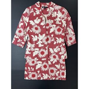 Larry Levine Skirt Suit 2pc Women's 10 Red White Floral‎ Print Business Preppy